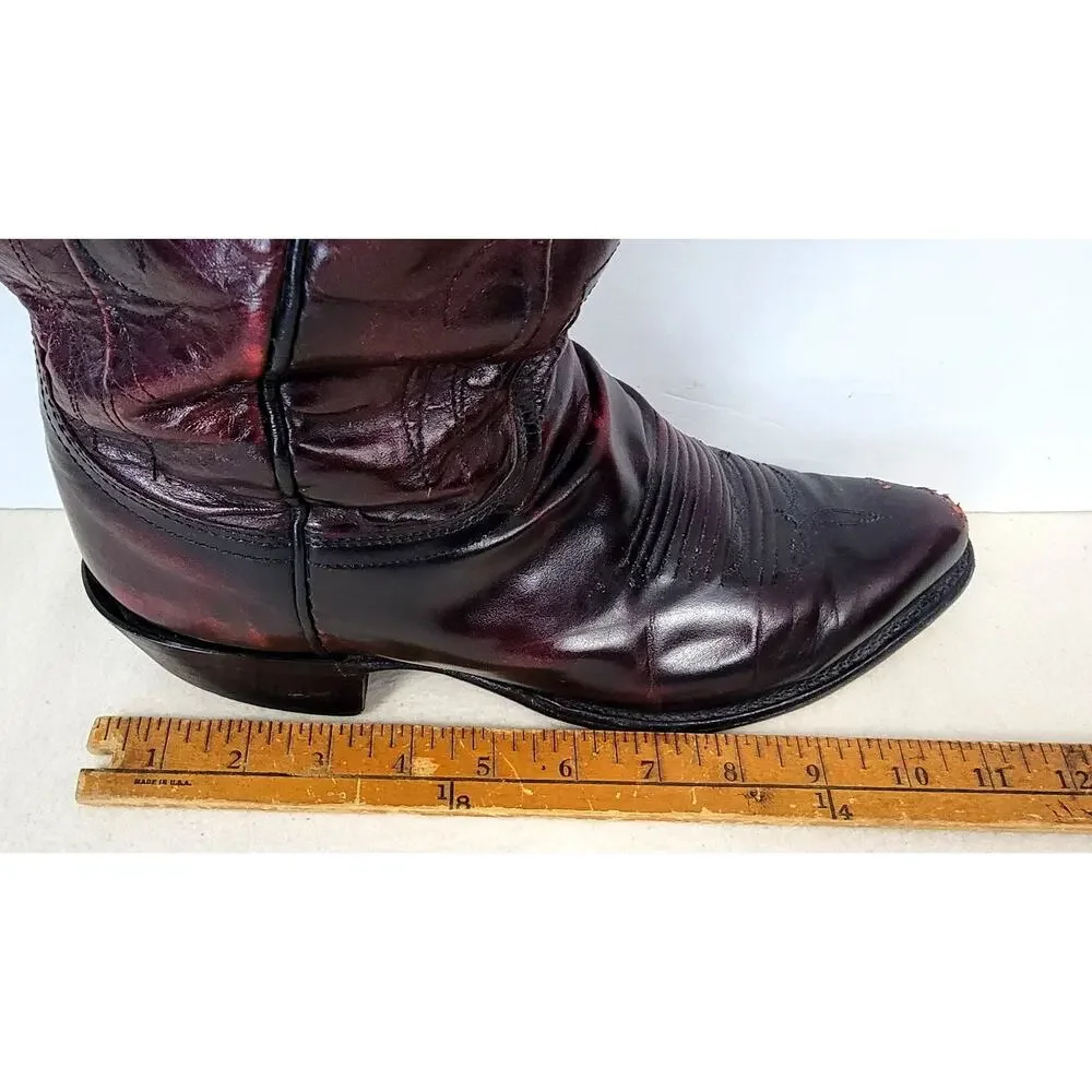 Vintage Lucchese Roper Cowboy Boots Dark Cherry USA Leather Men’s 7.5E Western